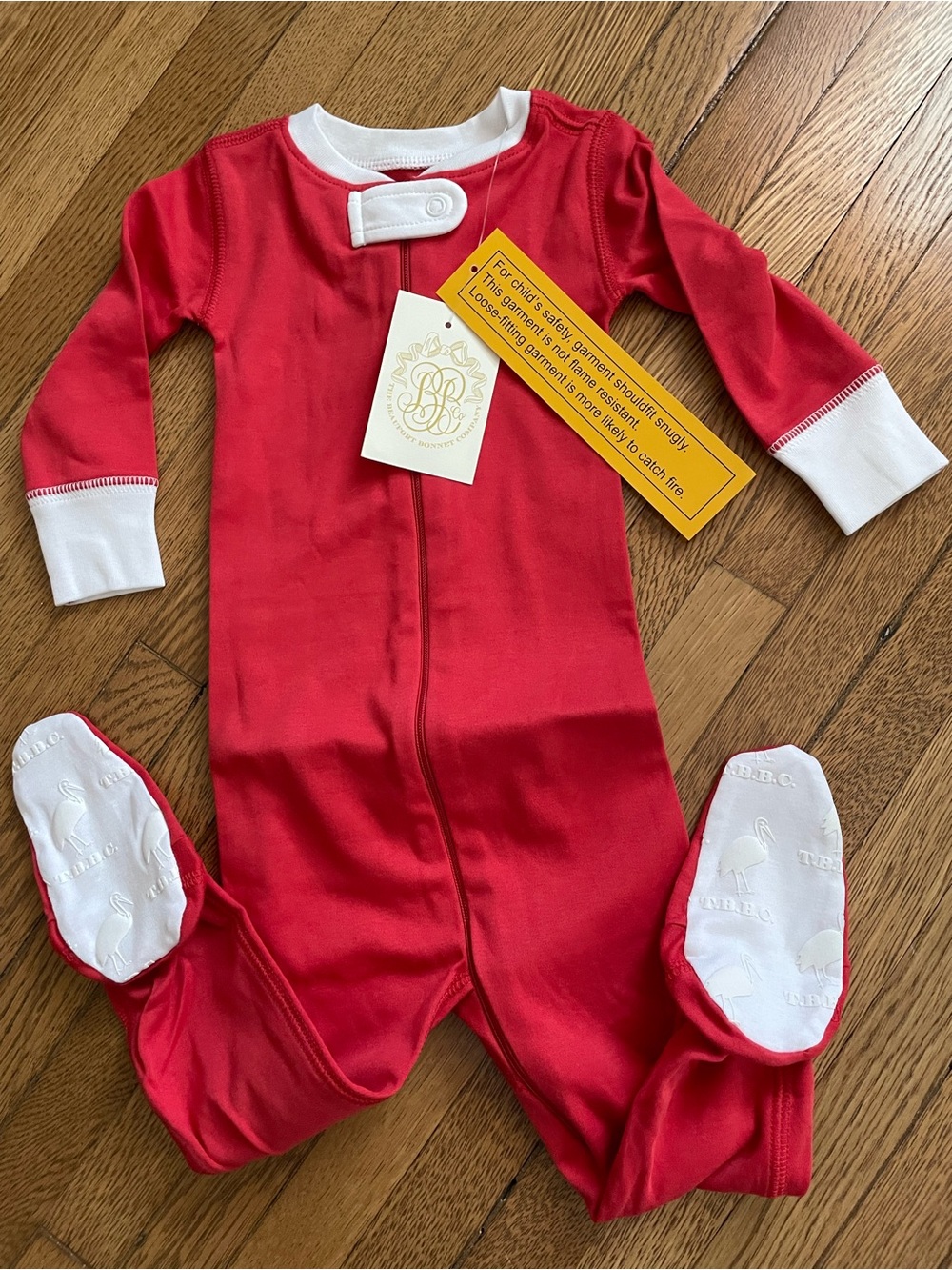 $62 NWT Beaufort Bonnet Knox Red White Footed One-Piece boys 6-12 months sleeper